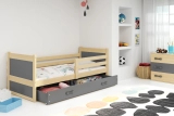 Lit ado simple Rico 90X200 avec matelas et tiroir, pin/gris