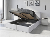 Lit double rembourré Le Hilton 140X200 avec matelas et coffre, blanc