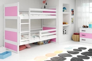 LIT ADOLESCENT SUPERPOSÉ RICO LE CADRE EN BLANC LES PANNEAUX ROSES SANS TIROIR SANS MATELAS 90 X 200