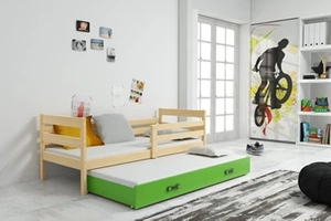 Lit ado gigogne Éric 90X200 avec matelas et tiroir, pin/vert