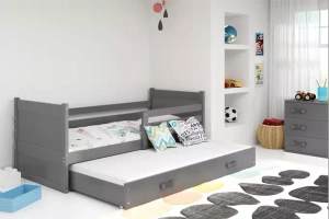 Lit ado gigogne Rico 90X190 avec matelas et tiroir, gris