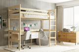 Lit mezzanine pour jeunes – bois naturel 90x200