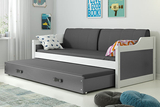 Lit ado gigogne David 90X200 avec matelas et tiroir, blanc/gris