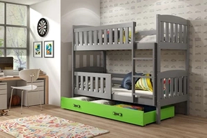 Lit ado superposé Jacquot 90X190 avec matelas et tiroir, gris/vert