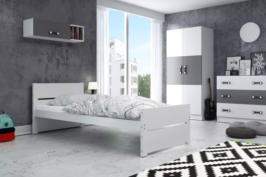 Lit ado simple Bart 90X200 avec matelas, blanc