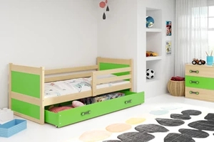 Lit ado simple Rico 80X190 avec matelas et tiroir, pin/vert