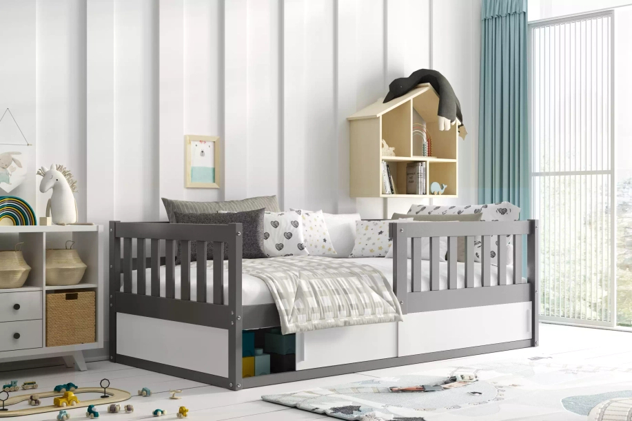 Lit enfant simple Smart 80X160 avec rangement, gris