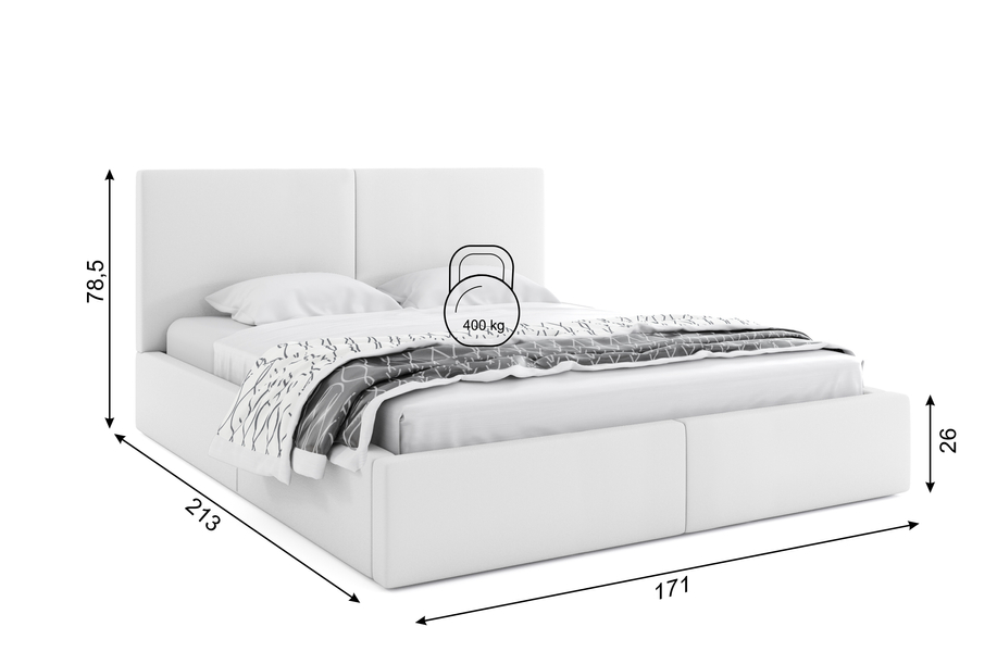 Lit double rembourré Le Hilton 160X200 avec matelas et coffre, blanc