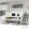 Lit ado superposé 3 places Max 1 80X200 mezzanine avec bureau, gris