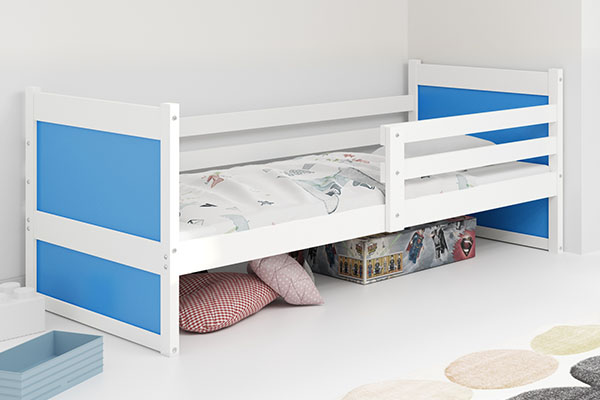 Lit ado simple Rico 80X190 avec matelas, blanc/bleu