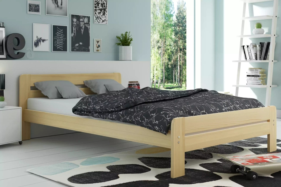 Lit double Dallas 160X200 avec matelas, pin