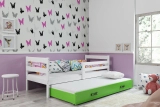 Lit ado gigogne Éric 80X190 avec matelas et tiroir, blanc/vert