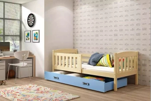 Lit ado simple Jacquot 90X190 avec tiroir, pin/bleu