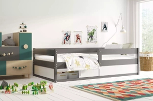 Lit enfant simple Hugo 80X160 avec matelas et rangement, gris