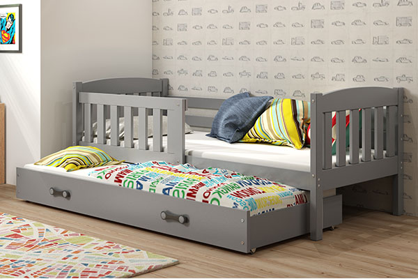 Lit ado gigogne Jacquot 80X190 avec matelas et tiroir, gris