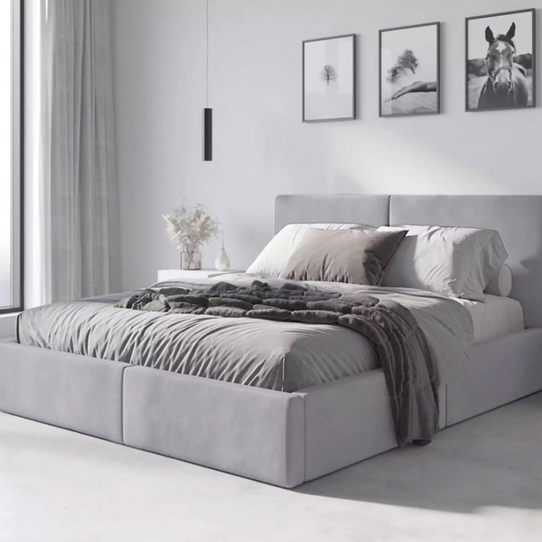 Lit double rembourré Le Hilton 140X200, gris clair