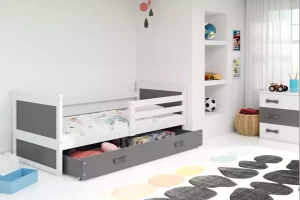 Lit ado simple Rico 90X190 avec tiroir, blanc/gris