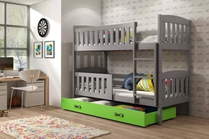 Lit ado superposé Jacquot 90X200 avec matelas et tiroir, gris/vert