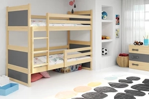 Lit ado superposé Rico 90X200 avec matelas, pin/gris