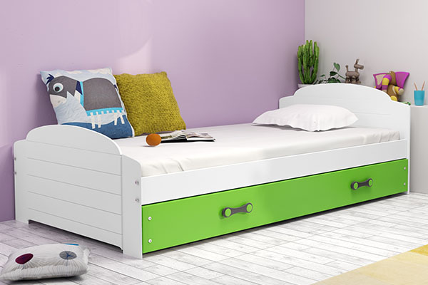 Lit ado simple Lili 90X200 avec tiroir, blanc/vert