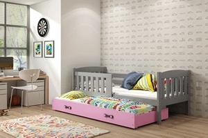 LIT ADOLESCENT GIGOGNE KUBUS LE CADRE EN GRIS LE TIROIR EN ROSE 90 X 200