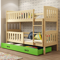 Lit ado superposé Jacquot 90X200 avec matelas et tiroir, pin/vert