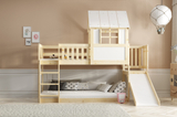 Lit mezzanine avec toboggan – cabane en bois naturel 90x200
