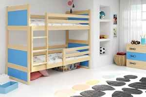 Lit ado superposé Rico 90X200 avec matelas, pin/bleu