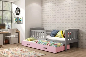 Lit ado gigogne Jacquot 80X190 avec matelas et tiroir, gris/rose