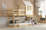 Lit mezzanine cabane avec escaliers et toit – mezzanine en bois naturel 90x200