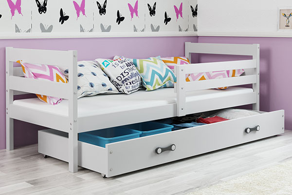 Lit ado simple Éric 80X190 avec matelas et tiroir, blanc