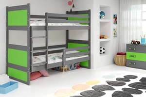 Lit ado superposé Rico 90X200 avec matelas, gris/vert