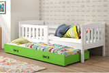Lit ado gigogne Jacquot 90X200 avec matelas et tiroir, blanc/vert