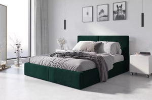 Lit double rembourré Le Hilton 160X200 avec matelas et coffre, vert