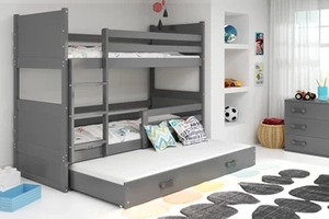 Lit ado superposé 3 places Rico 90X200 avec matelas et tiroir, gris