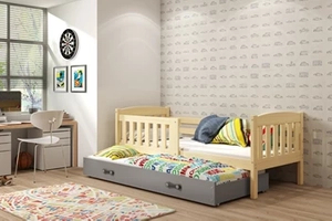 Lit ado gigogne Jacquot 80X190 avec matelas et tiroir, pin/gris
