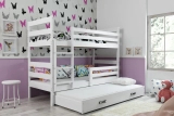 Lit ado superposé 3 places Éric 90X200 avec matelas et tiroir, blanc