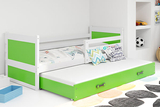 Lit ado gigogne Rico 90x200 avec matelas et tiroir, blanc/vert