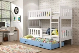 Lit ado superposé 3 places Jacquot 90X190 avec matelas et tiroir, blanc/bleu
