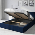 Lit double rembourré Le Hilton 120X200 avec matelas et coffre, bleu
