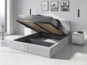 Lit double rembourré Le Hilton 180X200 avec coffre, gris clair