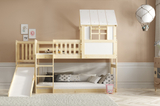 Lit mezzanine avec toboggan – cabane en bois naturel 90x200
