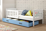 Lit ado simple Jacquot 80X190 avec matelas et tiroir, blanc/bleu
