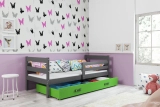 Lit ado simple Éric 90X200 avec matelas et tiroir, gris/vert