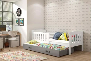 Lit ado gigogne Jacquot 90X190 avec matelas et tiroir, blanc/gris