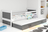 Lit ado gigogne Rico 80X190 avec matelas et tiroir, blanc/gris