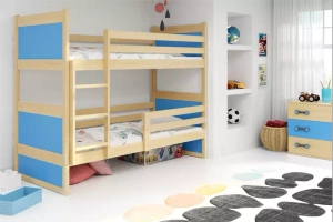 Lit ado superposé Rico 90X190 avec matelas, pin/bleu