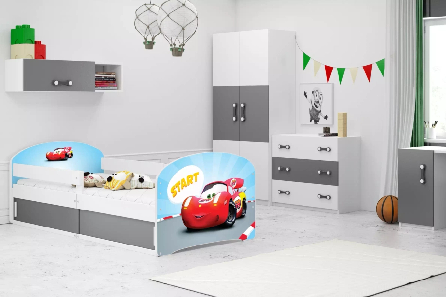 Lit enfant simple Louis 1 80X160 avec rangement, Autko, blanc