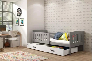 Lit ado simple Jacquot 90X190 avec tiroir, gris/blanc