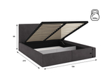 Lit double rembourré Le Hilton 140X200 avec matelas et coffre, graphite